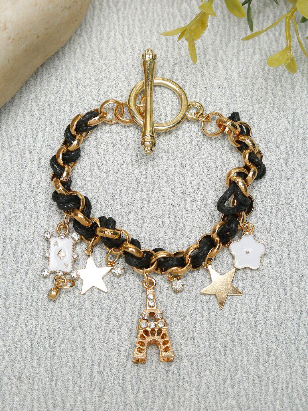 celena cole women gold-toned & black gold-plated charm bracelet