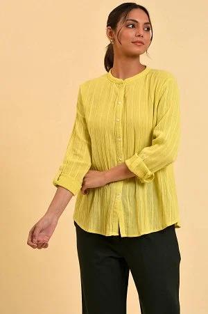 celery green mandarin collar top