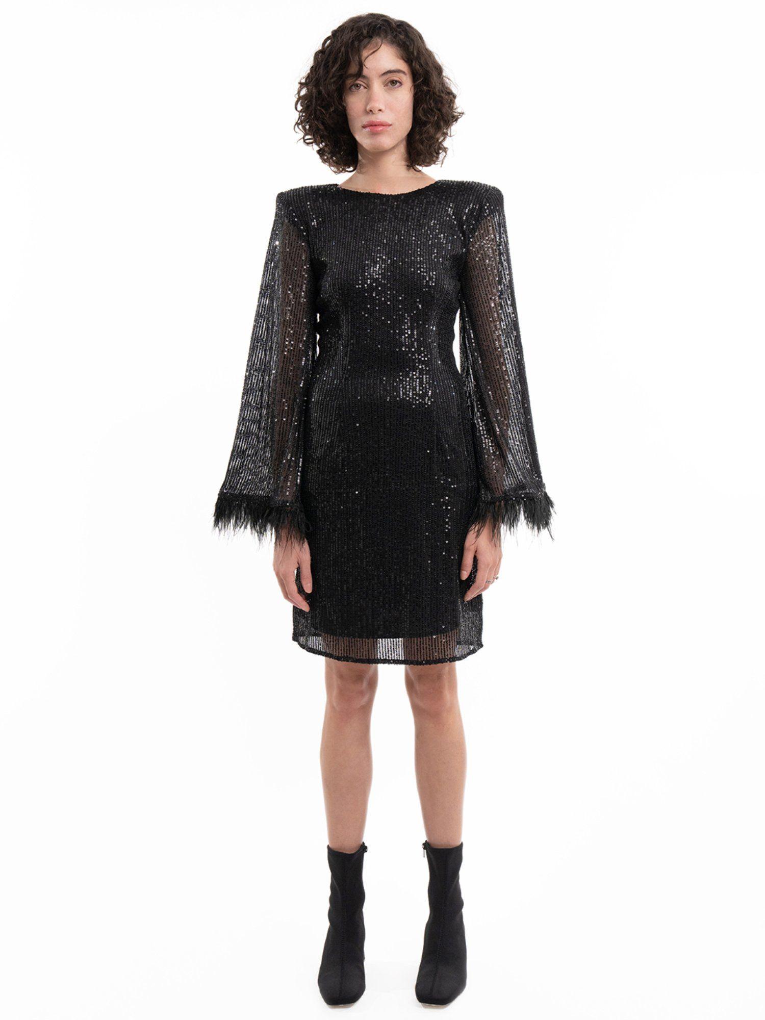 celestial sequence chic black mini dress