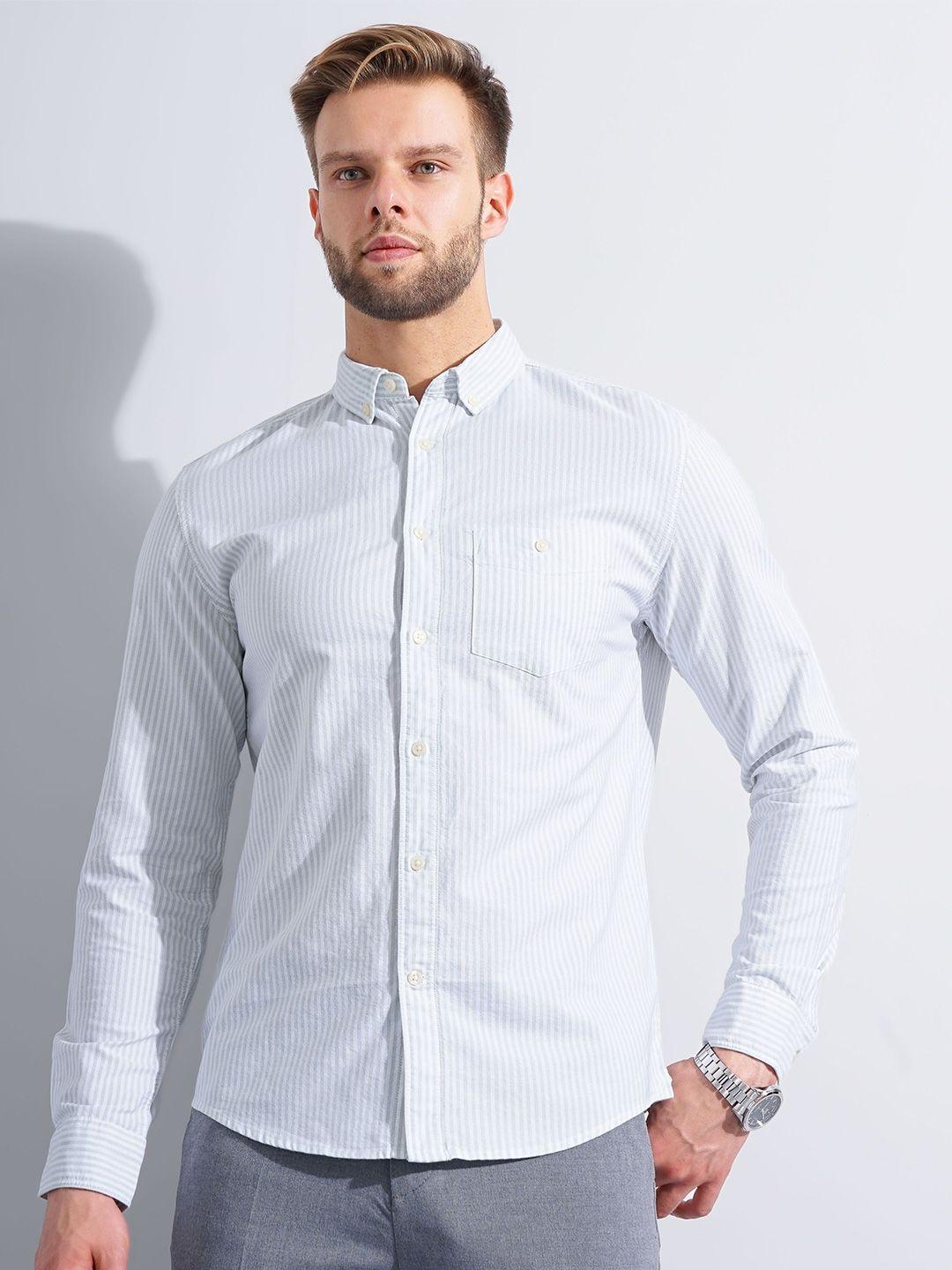 celio classic regular fit vertical striped cotton formal shirt