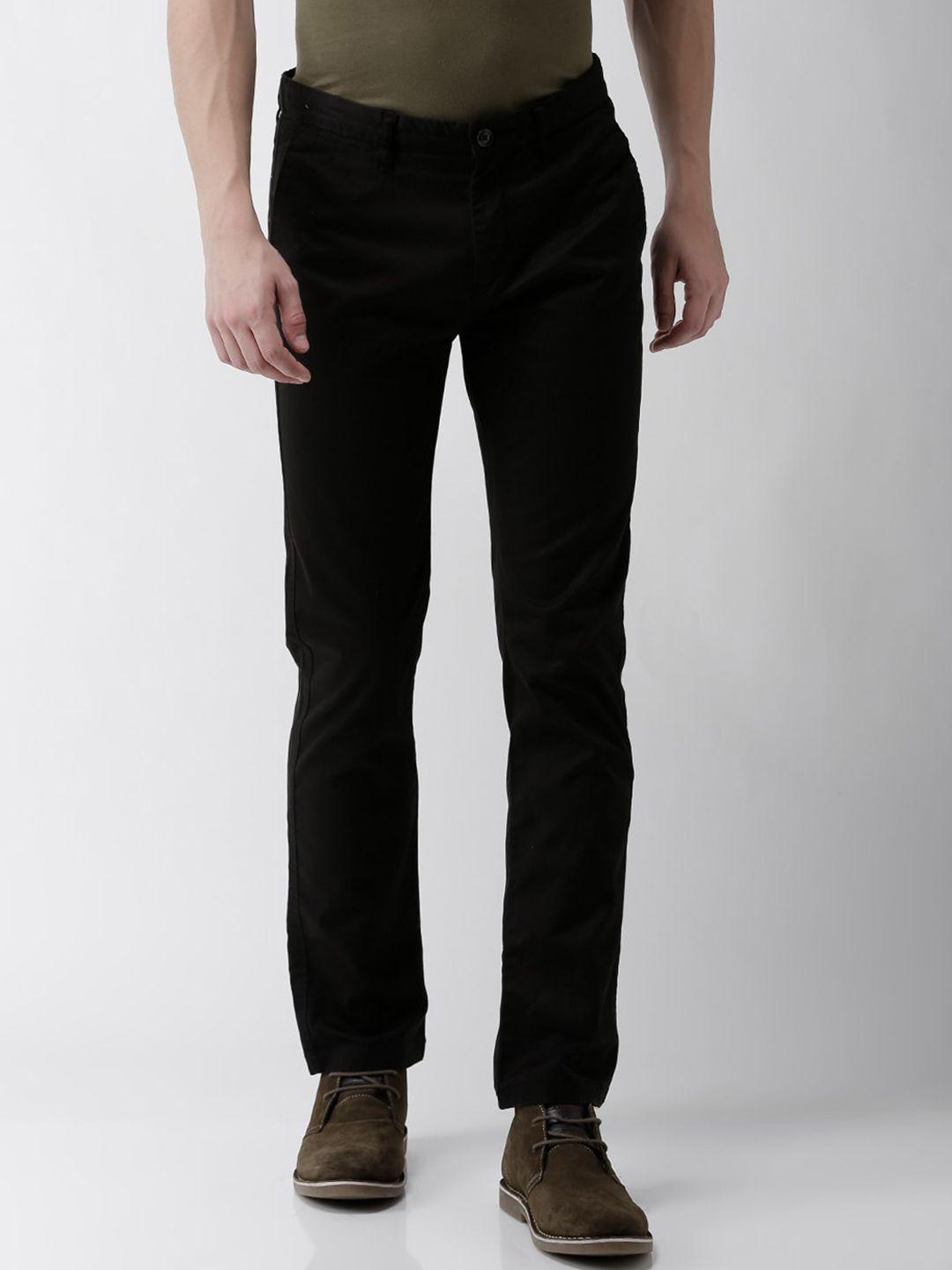 celio men black slim fit solid regular trousers