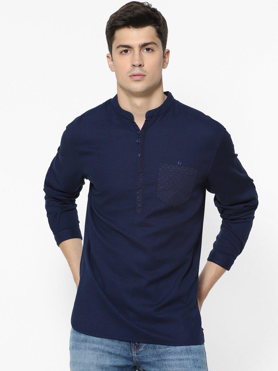 celio men blue regular fit solid cotton casual shirt
