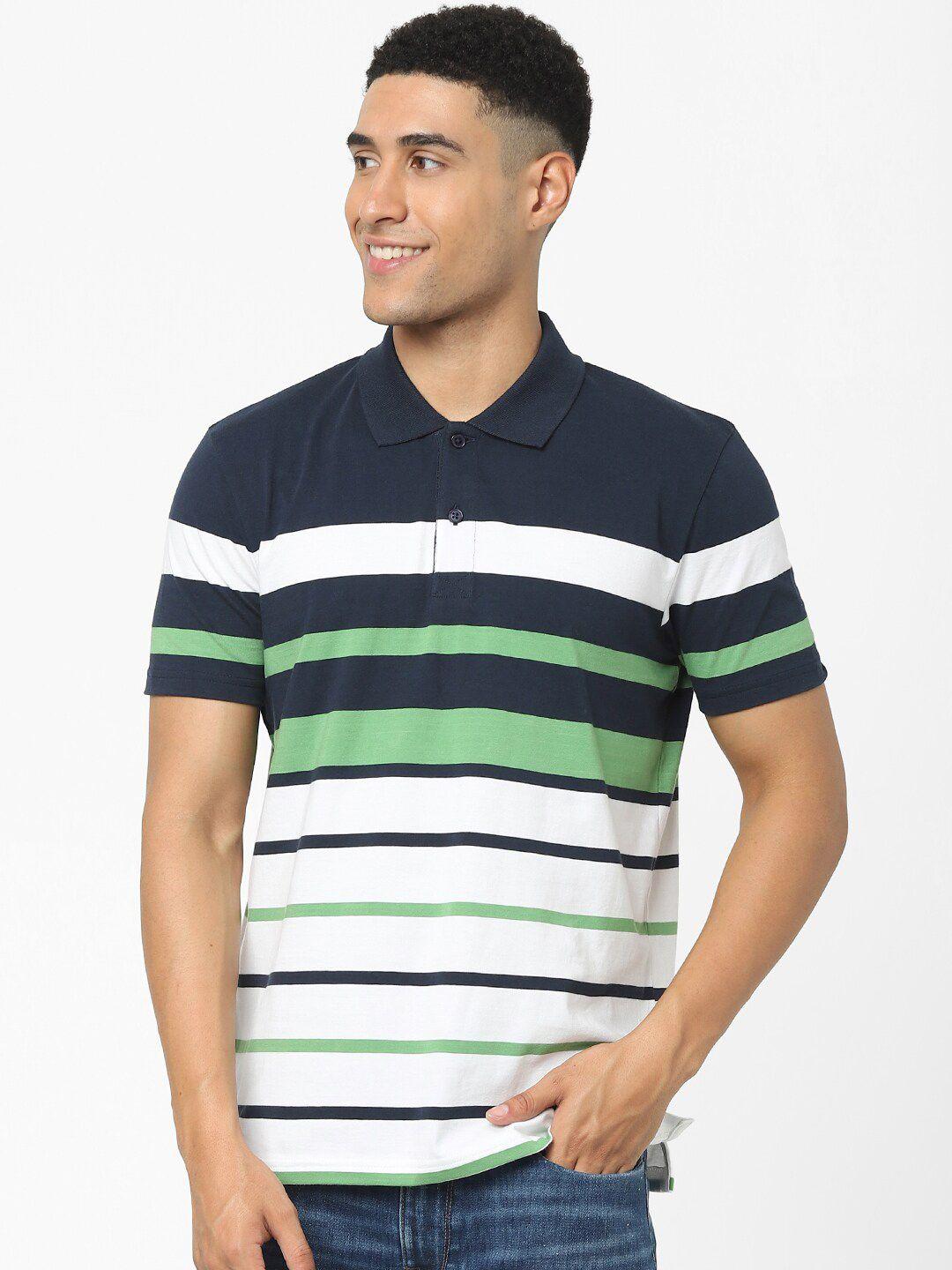celio men green striped polo collar t-shirt