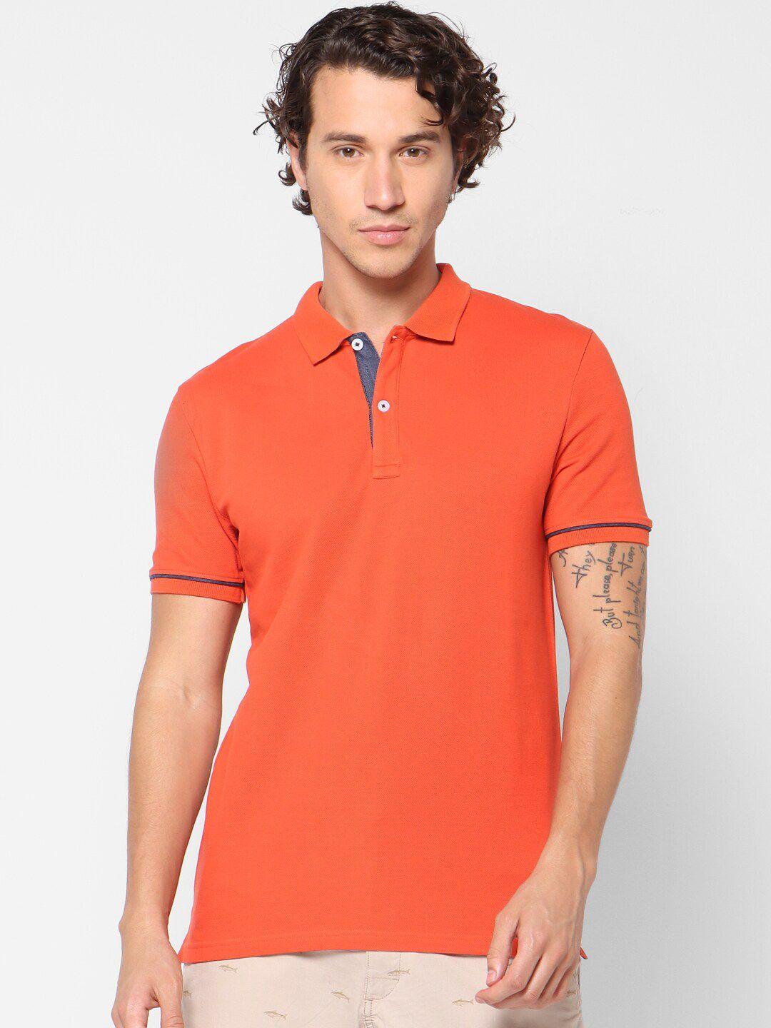 celio men orange solid polo collar pure cotton t-shirt