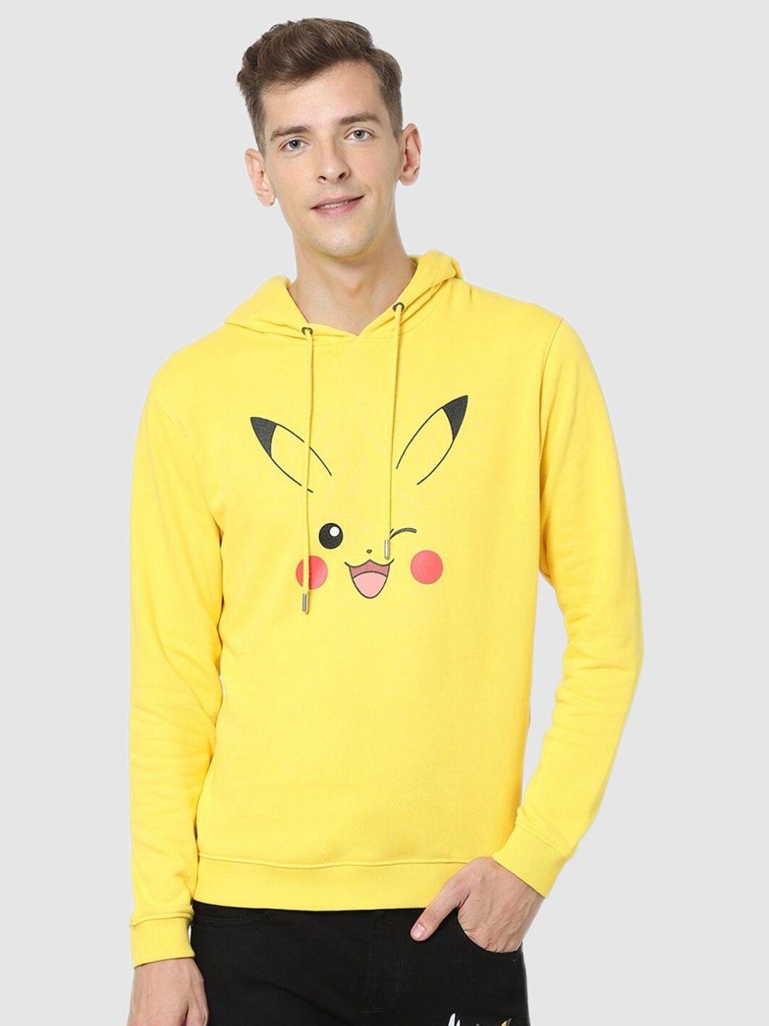 celio men pokemon yellow printed hooded cotton sweatshirt