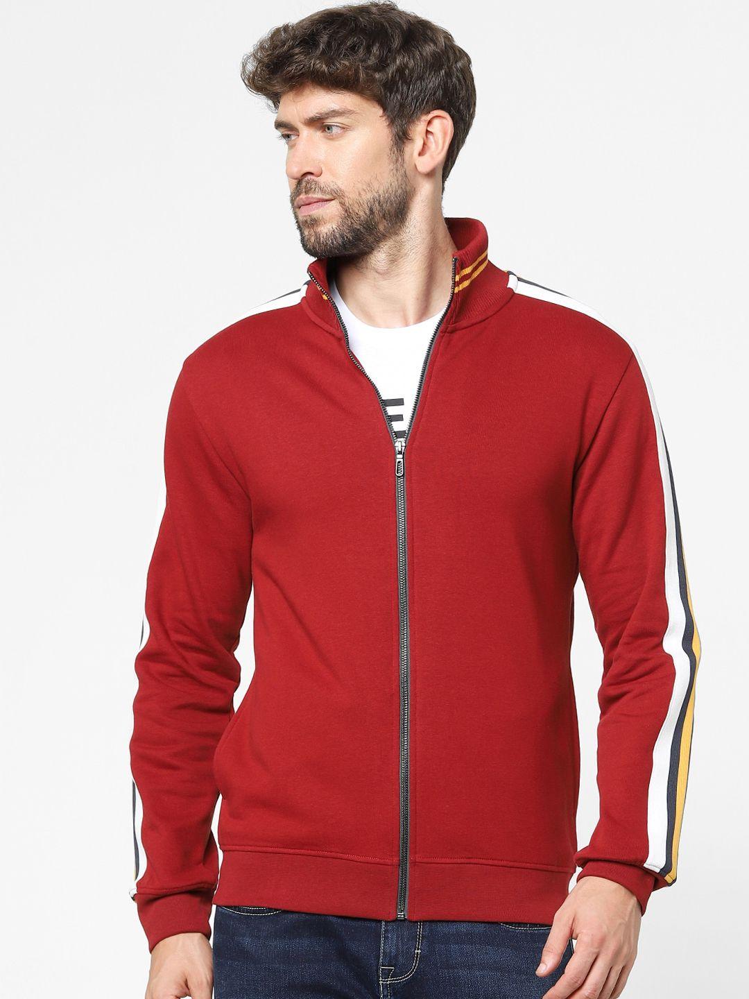 celio men red cotton front-open sweatshirt