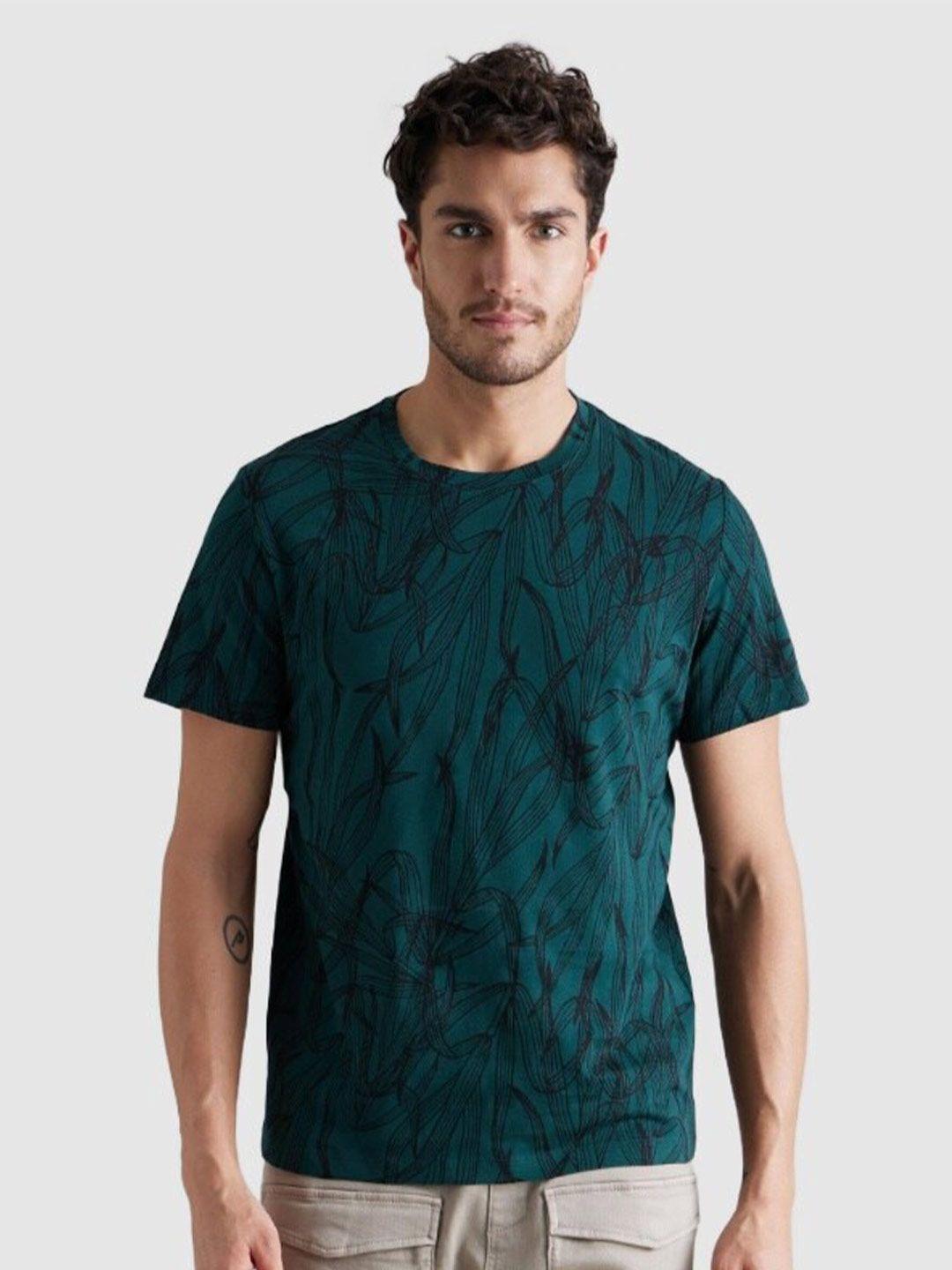 celio men tropical printed round neck cotton t-shirt