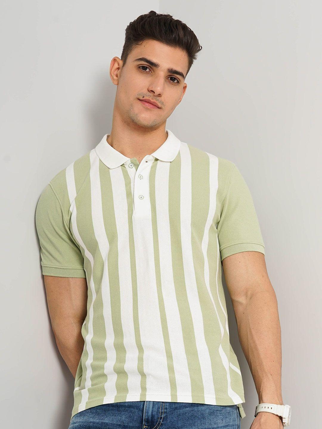 celio striped polo collar cotton t-shirt