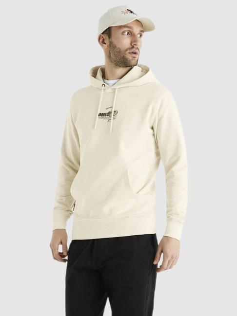celio* beige cotton regular fit hooded sweatshirt