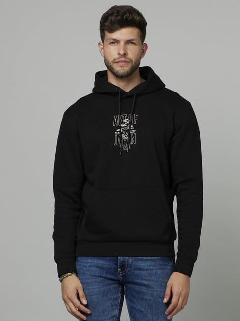 celio* black regular fit printed hooded sweatshirt