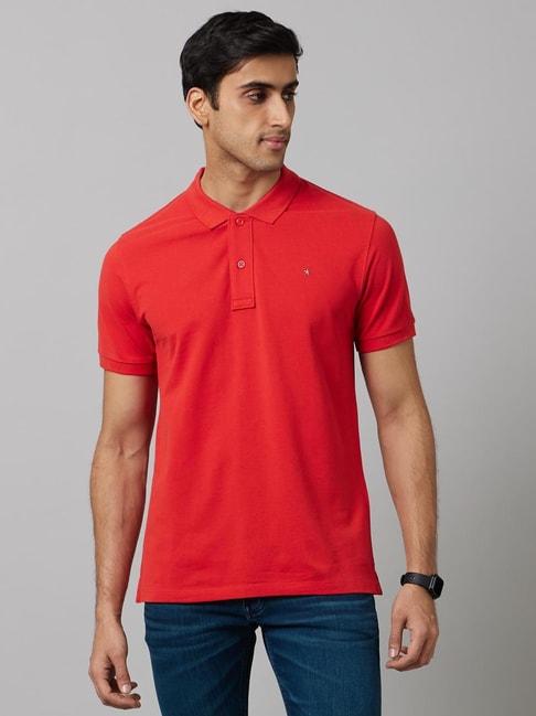 celio* red cotton regular fit polo t-shirt