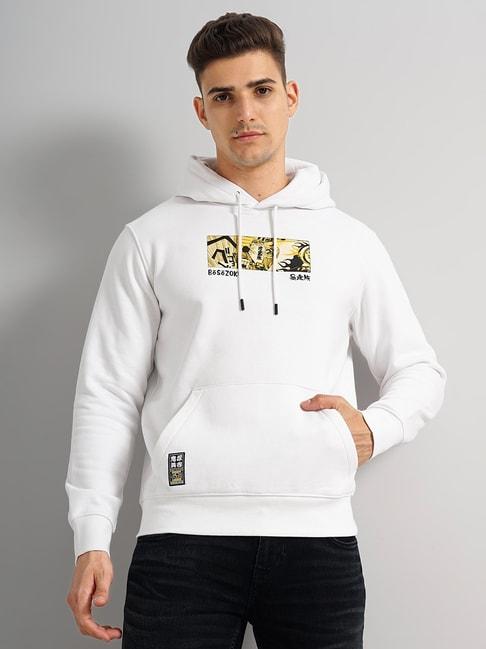 celio* white regular fit graphic print hooded sweatshirt