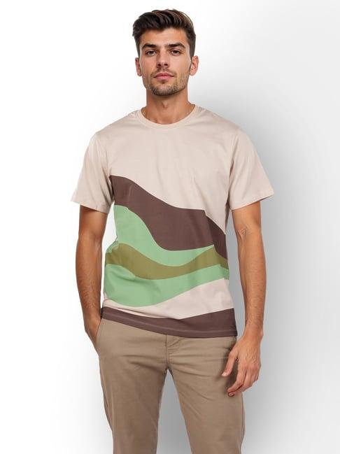 celio* beige cotton regular fit printed t-shirts