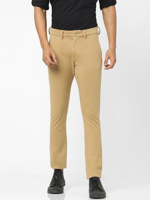 celio* beige cotton regular fit trousers