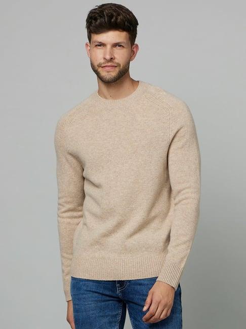 celio* beige slim fit round neck sweater