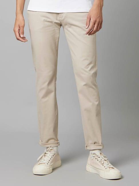 celio* beige straight fit trousers