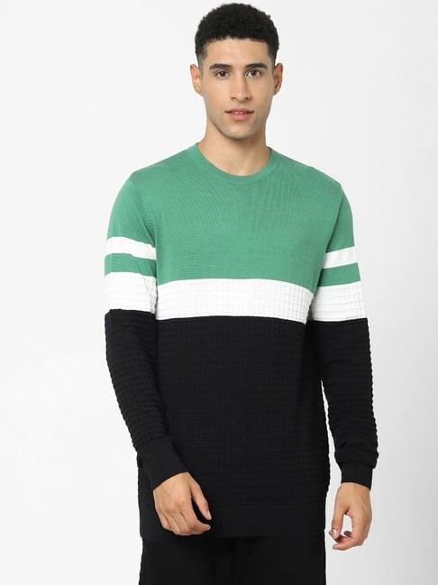 celio* black cotton regular fit colour block sweaters
