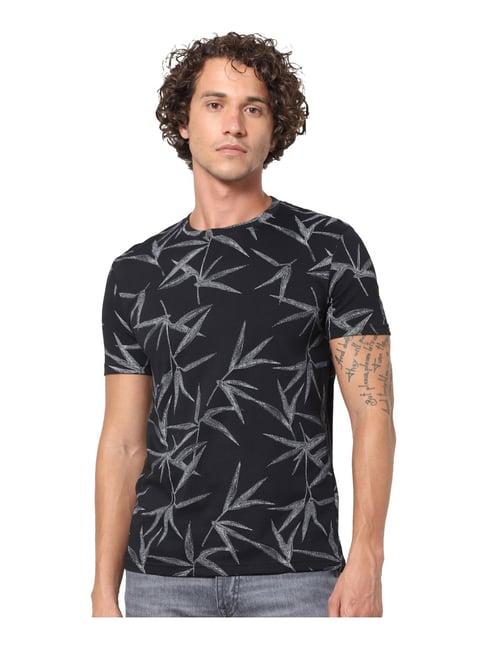 celio* black cotton regular fit printed t-shirt