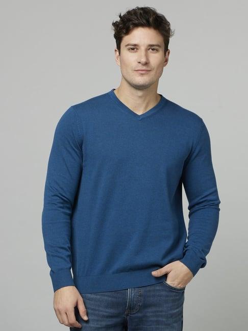celio* blue cotton regular fit sweater