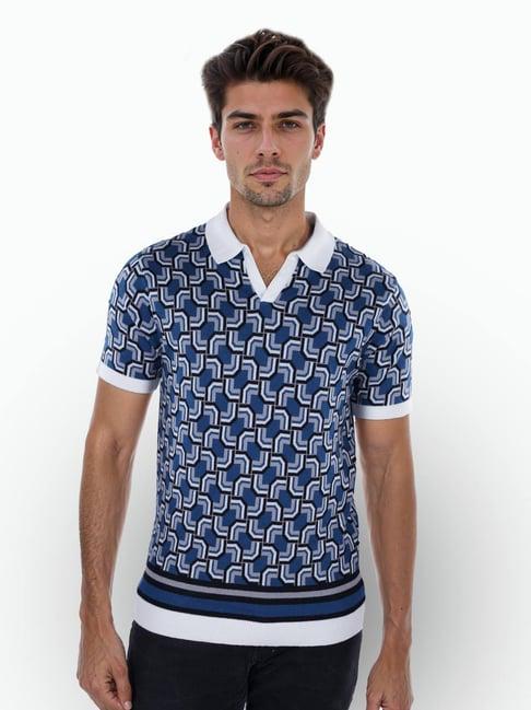 celio* blue regular fit printed polo t-shirt