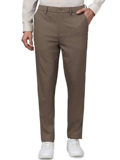 celio* brown regular fit flat front trousers