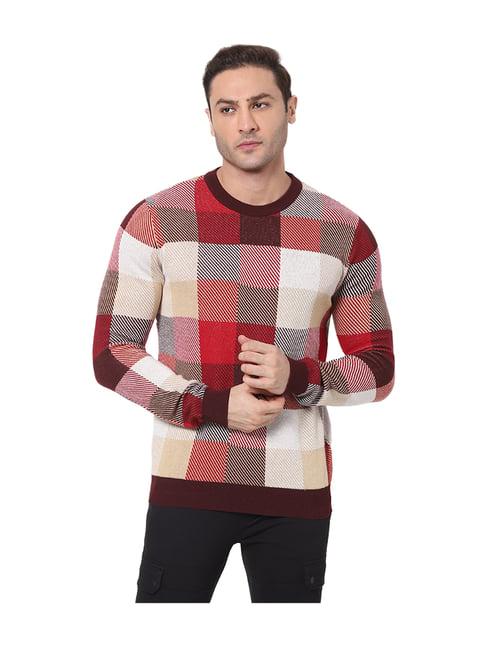 celio* burgundy full sleeves cotton sweater