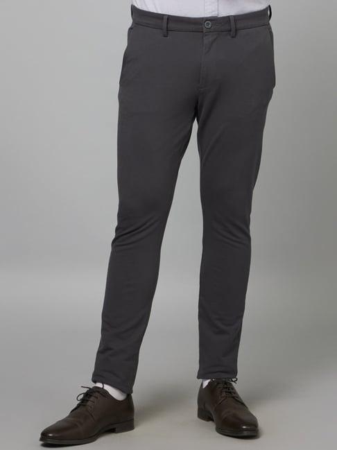 celio* charcoal grey slim fit printed trousers