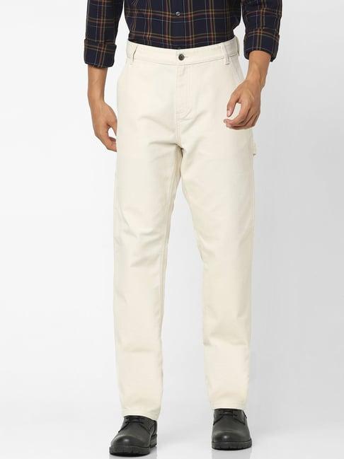 celio* cream cotton regular fit trousers