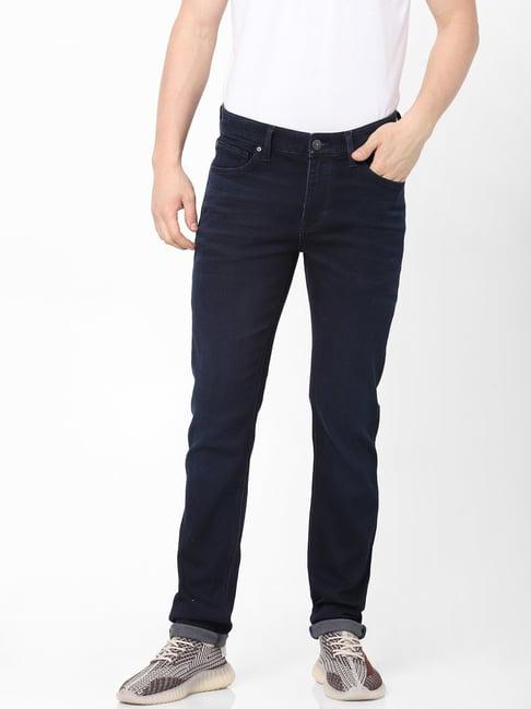 celio* dark blue cotton straight fit jeans