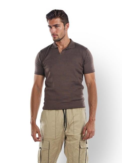 celio* dark brown regular fit polo t-shirt