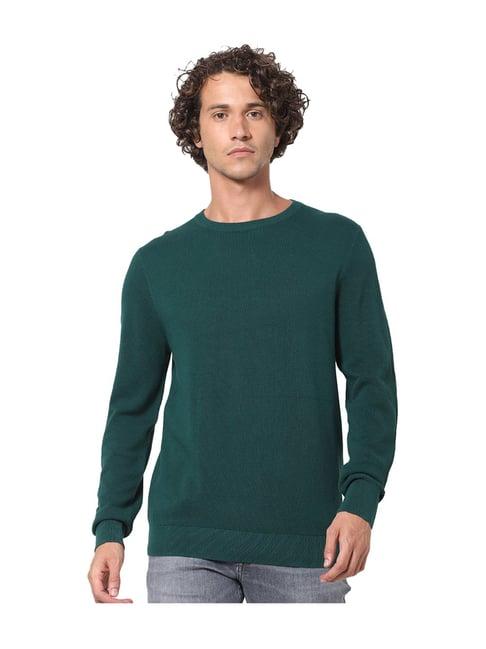 celio* dark green full sleeves straight fit sweater