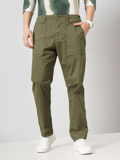 celio* green loose fit flat front trousers