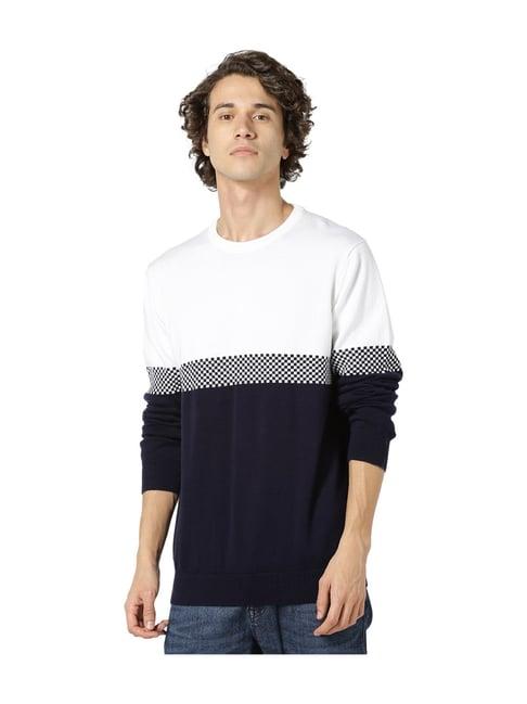 celio* indigo & white full sleeves sweater