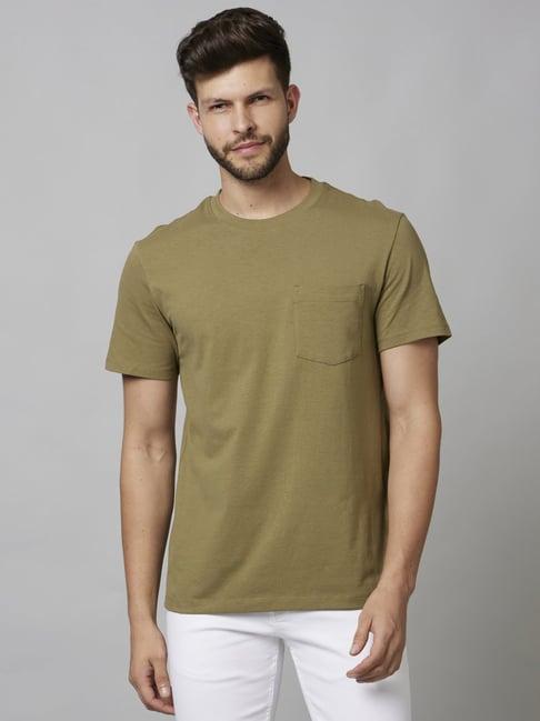 celio* khaki regular fit crew t-shirt