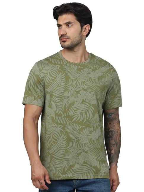 celio* khaki regular fit printed cotton crew t-shirt