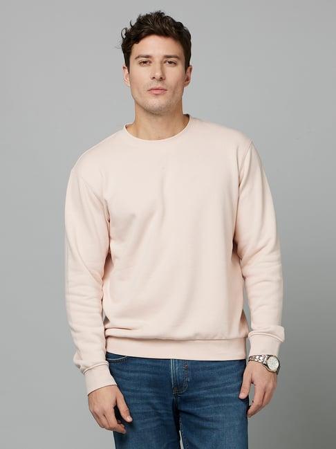 celio* light pink regular fit round neck cotton sweatshirt