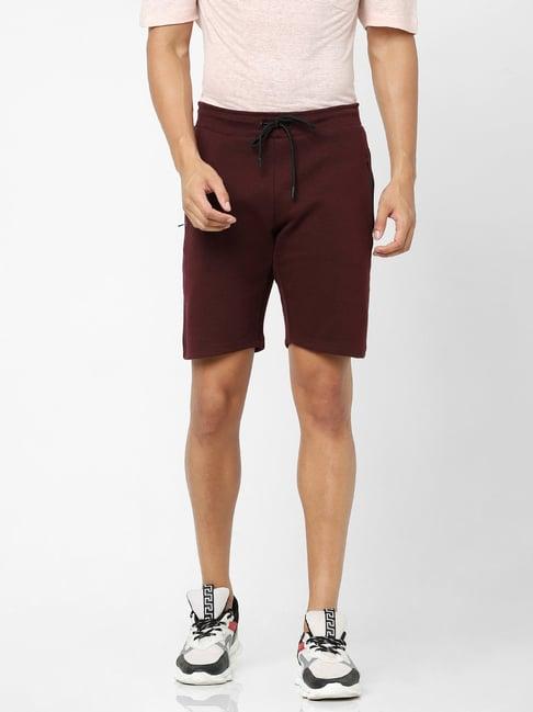 celio* maroon cotton regular fit shorts