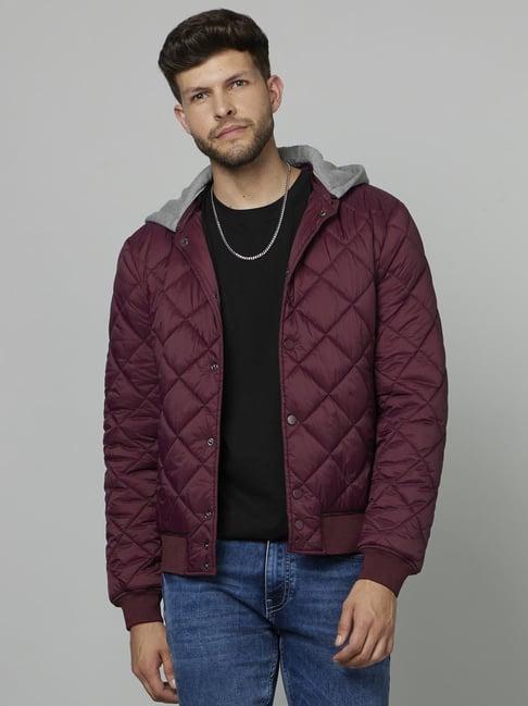 celio* maroon regular fit puffer jacket