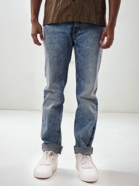 celio* mid blue slim fit heavily washed jeans