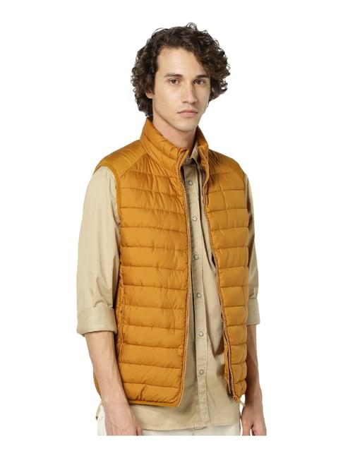 celio* mustard regular fit quilted jacket