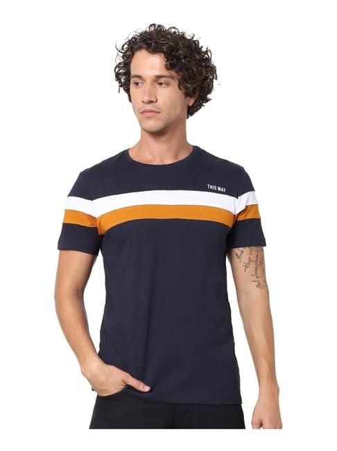 celio* navy regular fit striped t-shirt