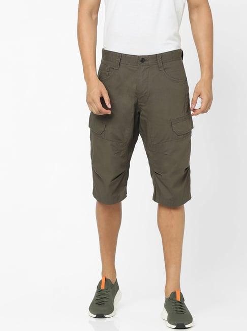 celio* olive green cotton regular fit shorts