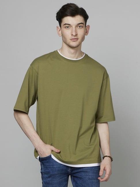 celio* olive green cotton regular fit t-shirt