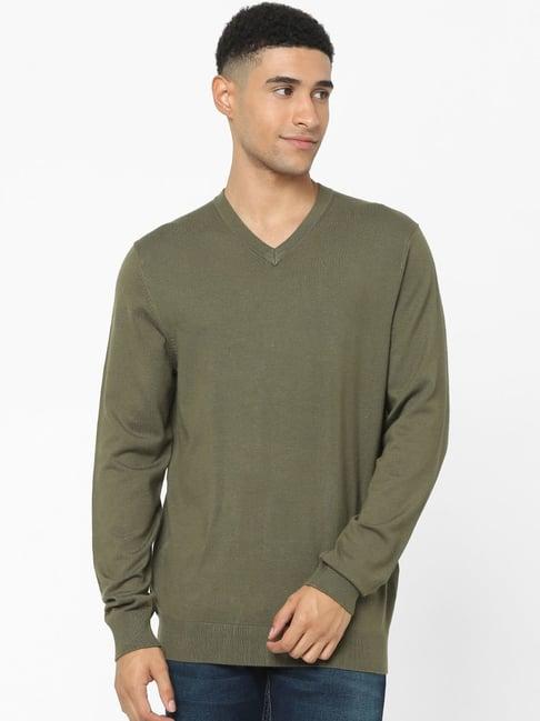 celio* olive green regular fit sweaters