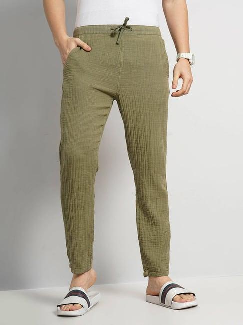 celio* olive regular fit cotton drawstring trousers