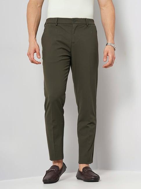 celio* olive regular fit flat front trousers