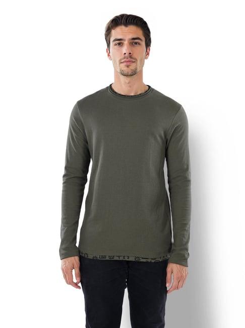 celio* olive straight fit texture t-shirt