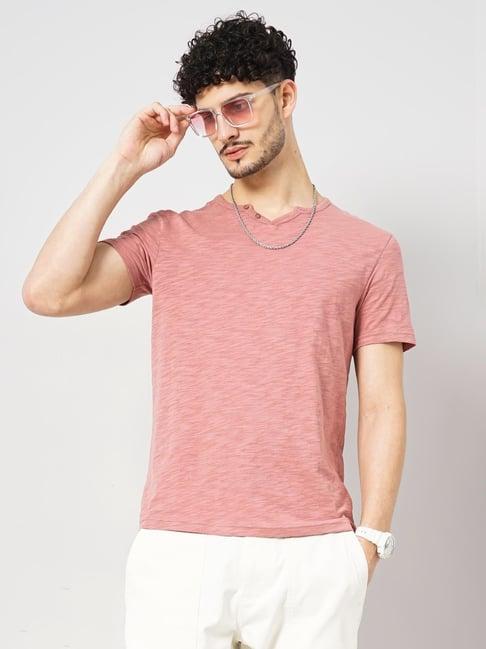 celio* pink regular fit cotton v neck t-shirt