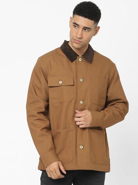 celio* tan cotton regular fit jackets