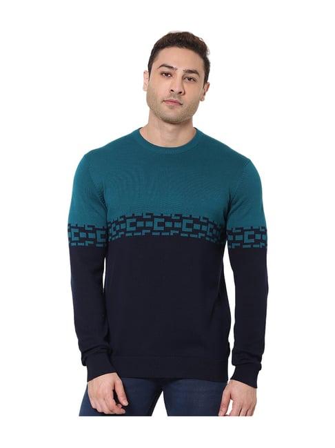 celio* teal full sleeves straight fit sweater